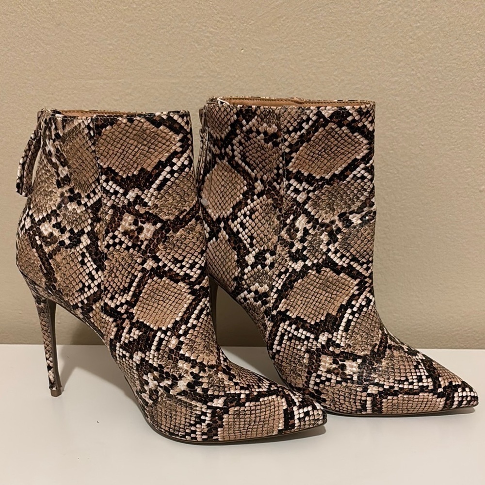 Fashion Nova Brown and Black Ankle Booties with Stiletto Heel